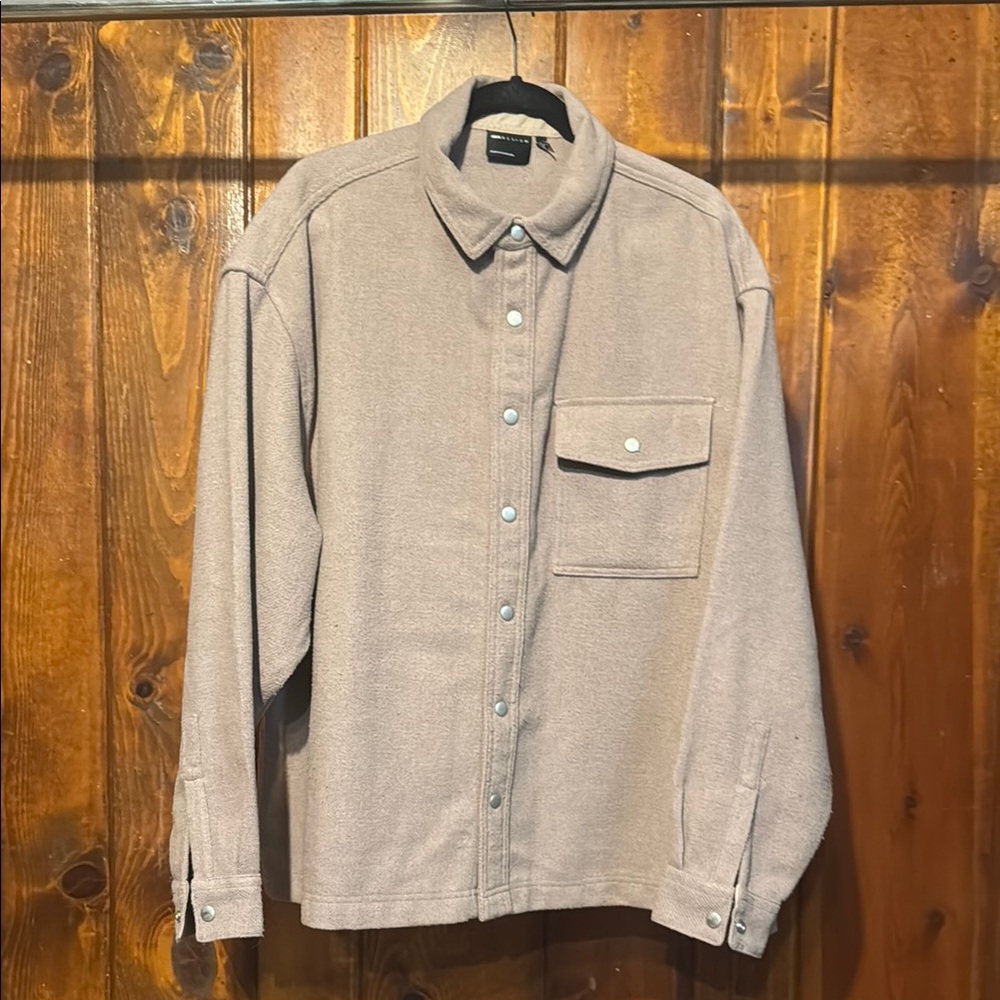 Taupe Button-Up Shirt Jacket